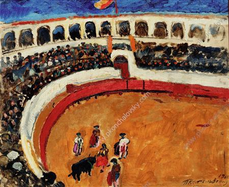 Order Art Reproductions Bullfight in Sevilla, 1910 by Pyotr Konchalovsky (Inspired By) (1876-1956, Russia) | ArtsDot.com