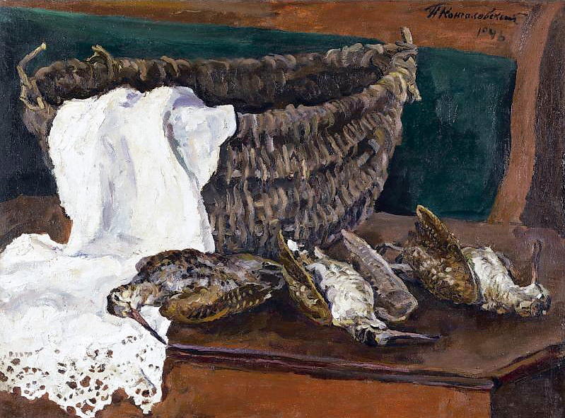 Order Art Reproductions Still life with basket and woodcock, 1946 by Pyotr Konchalovsky (Inspired By) (1876-1956, Russia) | ArtsDot.com