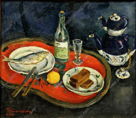 Order Art Reproductions Still Life. It`s time for tea., 1946 by Pyotr Konchalovsky (Inspired By) (1876-1956, Russia) | ArtsDot.com