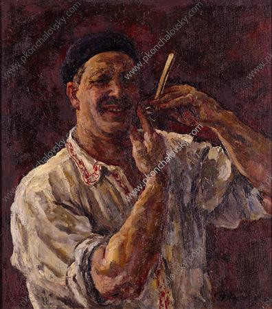 Order Artwork Replica Self-Portrait with a razor, 1926 by Pyotr Konchalovsky (Inspired By) (1876-1956, Russia) | ArtsDot.com