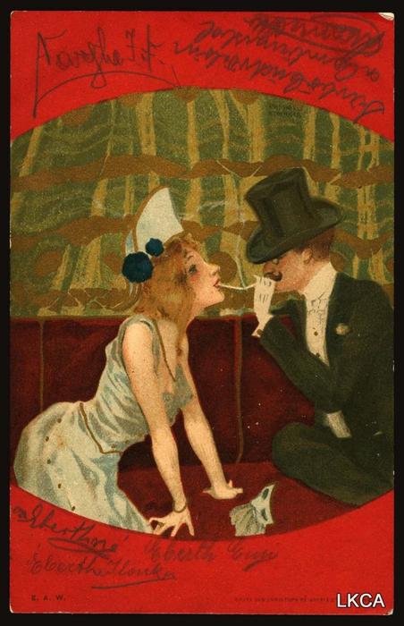 Order Art Reproductions Couples between red borders, 1901 by Raphael Kirchner (1875-1917, Austria) | ArtsDot.com
