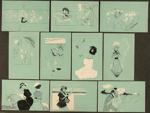 Order Oil Painting Replica Figures on turquoise background, 1901 by Raphael Kirchner (1875-1917, Austria) | ArtsDot.com