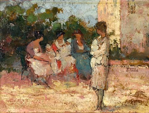 Nannies in the park by Theophrastos Triantafyllidis (1881-1955) Theophrastos Triantafyllidis | ArtsDot.com