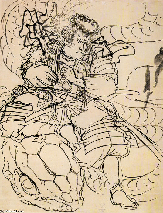 Order Paintings Reproductions A samurai overwhelming a giant serpent by Utagawa Kuniyoshi (1797-1861, Japan) | ArtsDot.com