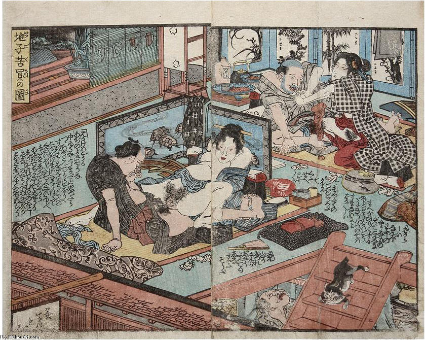 Buy Museum Art Reproductions Showing activity on several floors at the same time by Utagawa Kuniyoshi (1797-1861, Japan) | ArtsDot.com