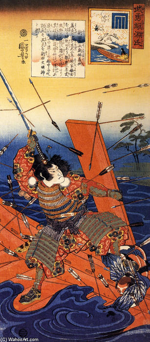 Order Oil Painting Replica The death of Nitta Yoshioki at the Yaguchi ferry by Utagawa Kuniyoshi (1797-1861, Japan) | ArtsDot.com