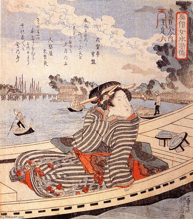 Order Paintings Reproductions Woman in a boat on the Sumida river by Utagawa Kuniyoshi (1797-1861, Japan) | ArtsDot.com