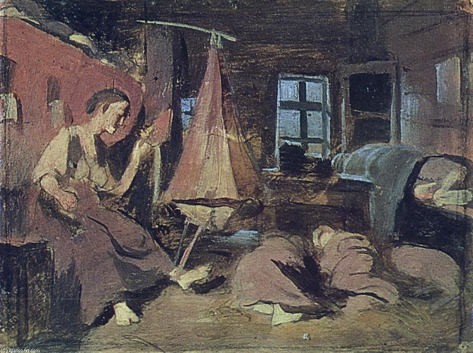 Buy Museum Art Reproductions Night in the hut. Sketch for `Sleeping Children` by Vasily Grigoryevich Perov (1833-1882, Russia) | ArtsDot.com