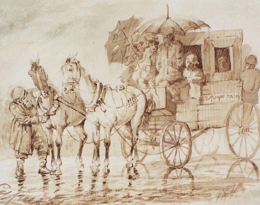 Order Art Reproductions Under the rain by the coach to Black River, 1871 by Vasili Ivanovich Surikov (1848-1916, Russia) | ArtsDot.com