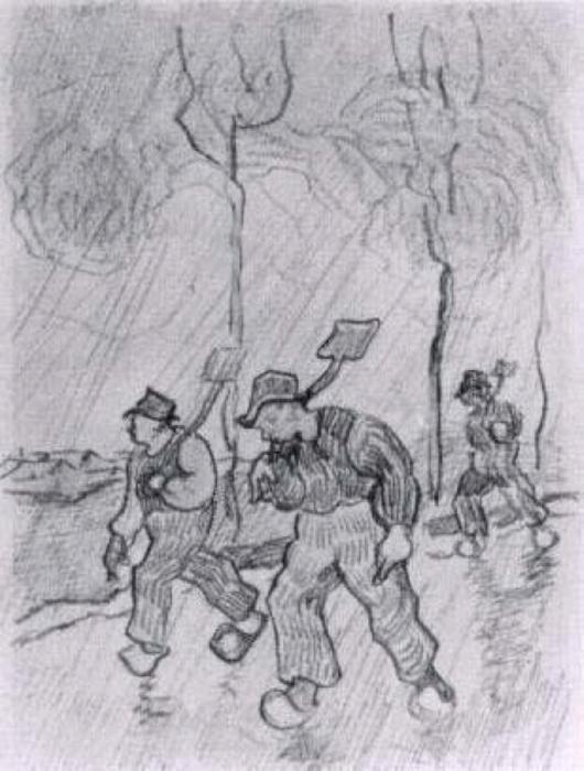 Order Art Reproductions Three Peasants with Spades on a Road in the Rain, 1890 by Vincent Van Gogh (1853-1890, Netherlands) | ArtsDot.com