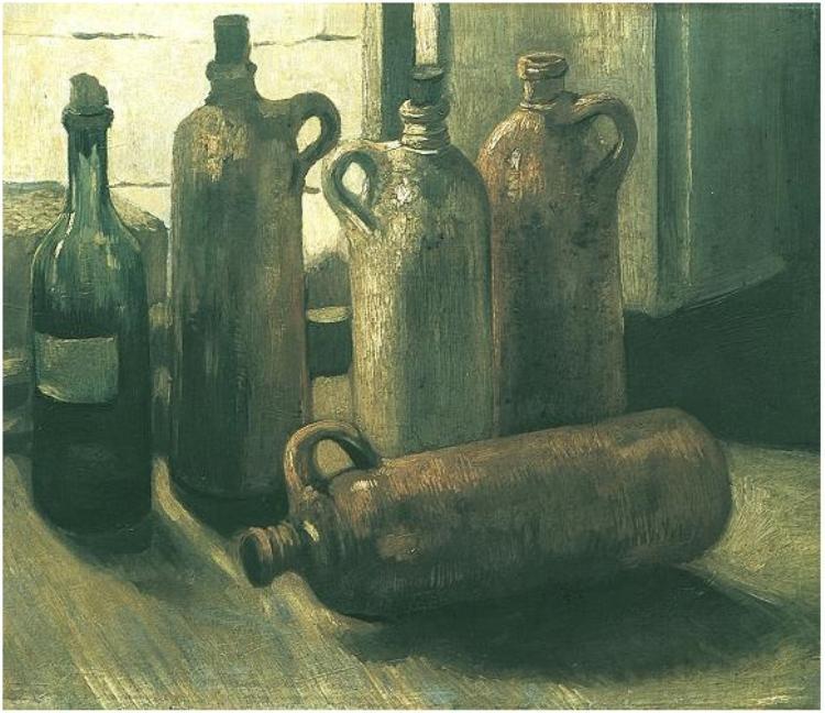 Order Oil Painting Replica Still Life with Five Bottles, 1884 by Vincent Van Gogh (1853-1890, Netherlands) | ArtsDot.com
