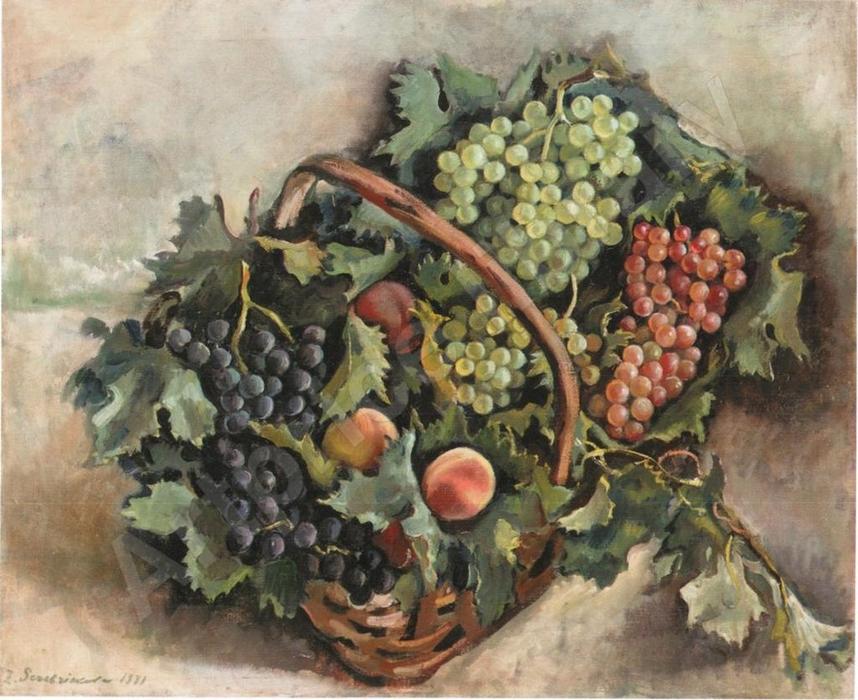 Order Artwork Replica Basket with grapes and peaches, 1931 by Zinaida Serebriakova (Inspired By) (1884-1967, Ukraine) | ArtsDot.com