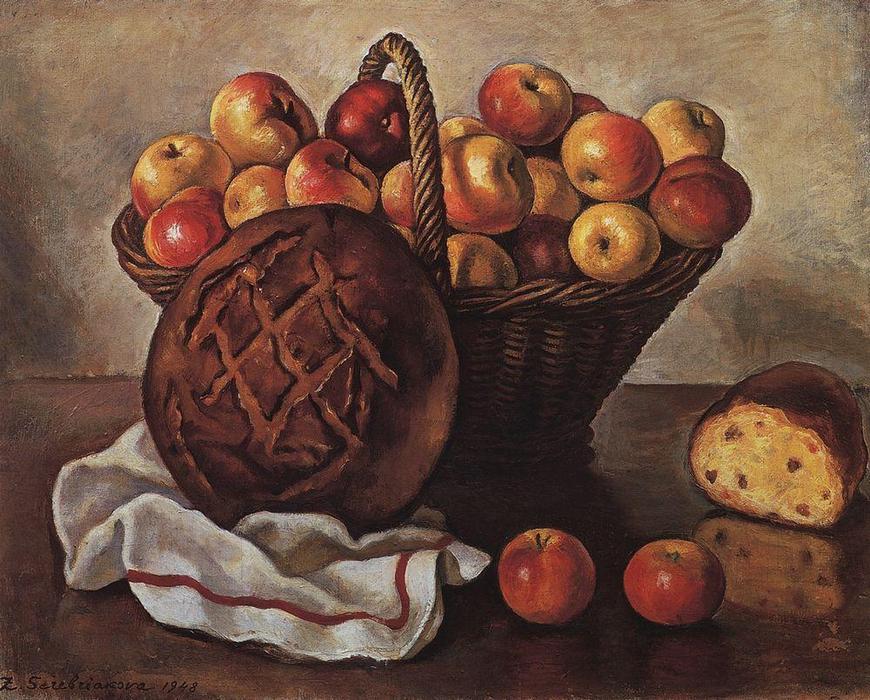 Order Paintings Reproductions Still Life with Apples and a round bread, 1948 by Zinaida Serebriakova (Inspired By) (1884-1967, Ukraine) | ArtsDot.com