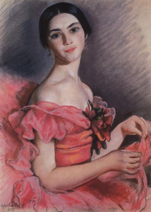 Order Oil Painting Replica Portrait of Yekaterina Heidenreich in Red, 1923 by Zinaida Serebriakova (Inspired By) (1884-1967, Ukraine) | ArtsDot.com