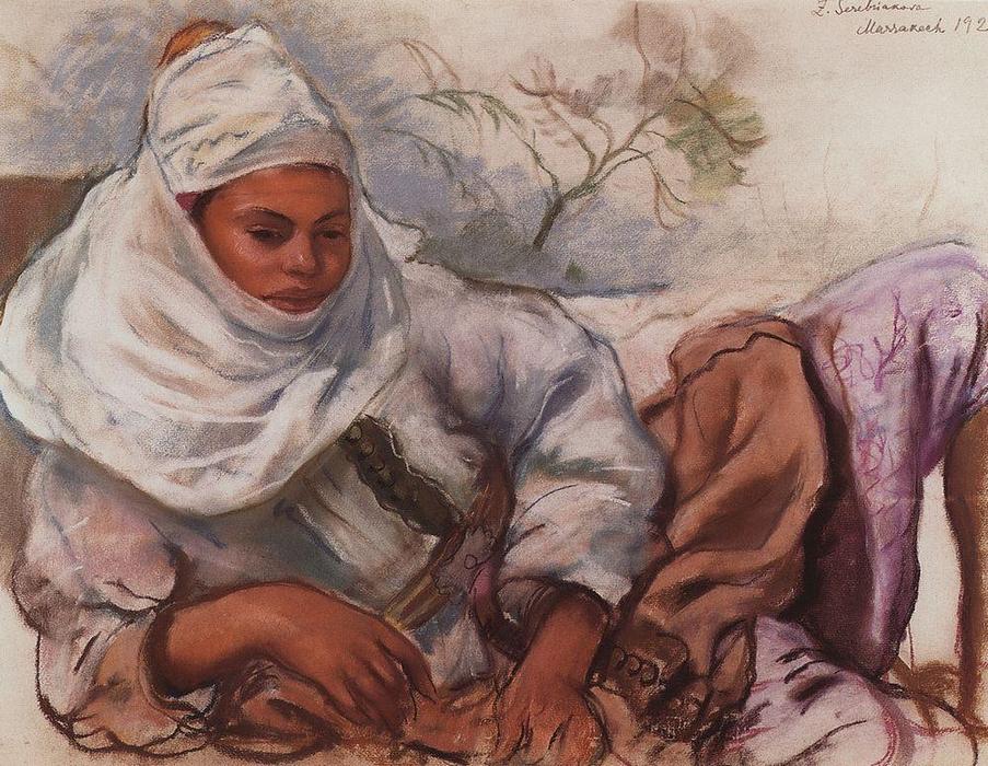 Buy Museum Art Reproductions A young woman in a white headdress, 1928 by Zinaida Serebriakova (Inspired By) (1884-1967, Ukraine) | ArtsDot.com