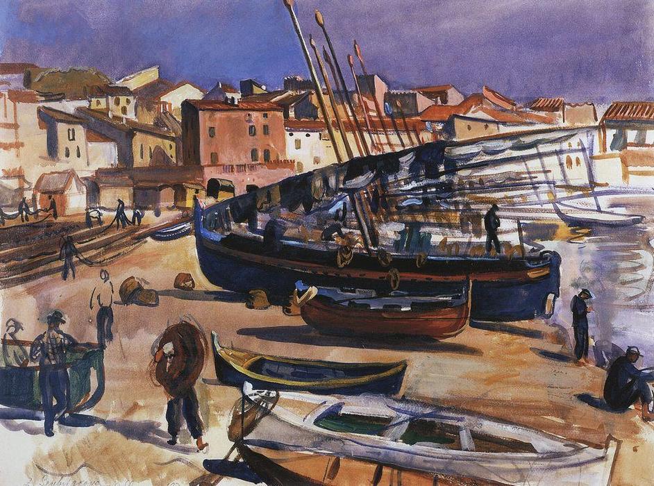 Order Oil Painting Replica Collioure. Port with boats, 1930 by Zinaida Serebriakova (Inspired By) (1884-1967, Ukraine) | ArtsDot.com