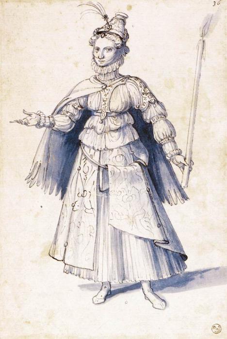 Order Art Reproductions Costume drawing of a woman bearing a torch, 1585 by Giuseppe Arcimboldo (1527-1593, Italy) | ArtsDot.com