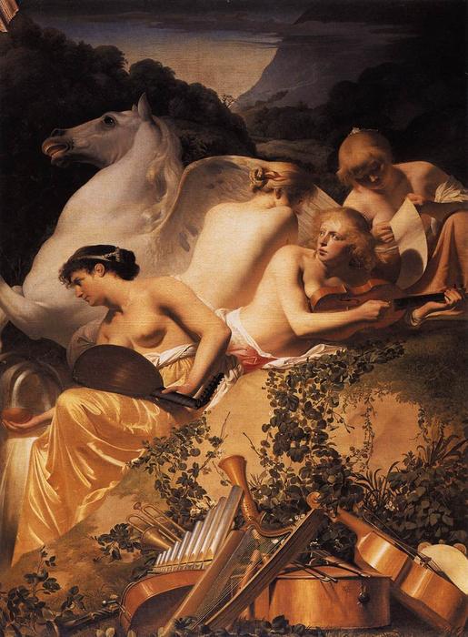 Order Artwork Replica Four Muses and Pegasus on Parnassus, 1650 by Caesar Van Everdingen (Cesar Pietersz) (1616-1678, Netherlands) | ArtsDot.com