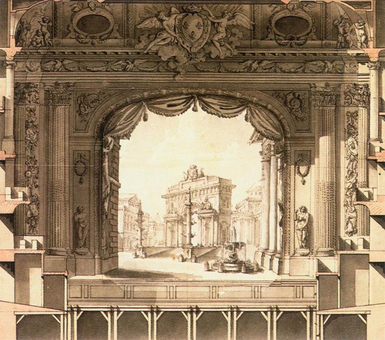 Order Paintings Reproductions Elevation Drawing of the Stage, Versailles Opera House, 1760 by Ange Jacques Gabriel (1698-1782, France) | ArtsDot.com