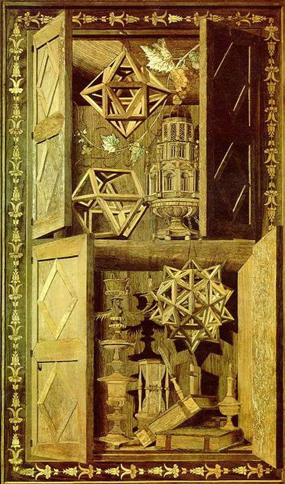 Order Paintings Reproductions Intarsia polyhedra, 1520 by Fra Giovanni Da Verona (1457-1525, Italy) | ArtsDot.com