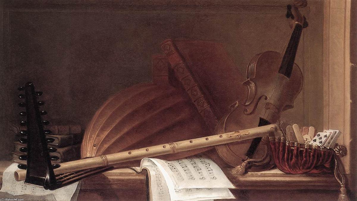 Order Oil Painting Replica Still-Life of Musical Instruments by Pierre Nicolas Huilliot (1674-1751, France) | ArtsDot.com