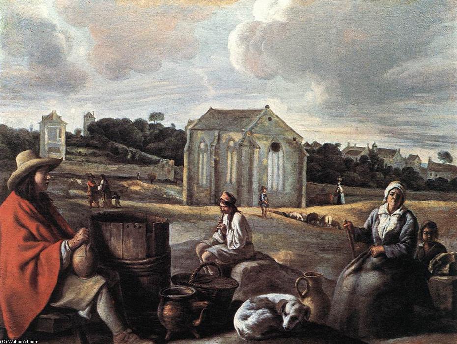 Order Oil Painting Replica Landscape with Peasants and a Chapel by Antoine (Brother) Le Nain | ArtsDot.com
