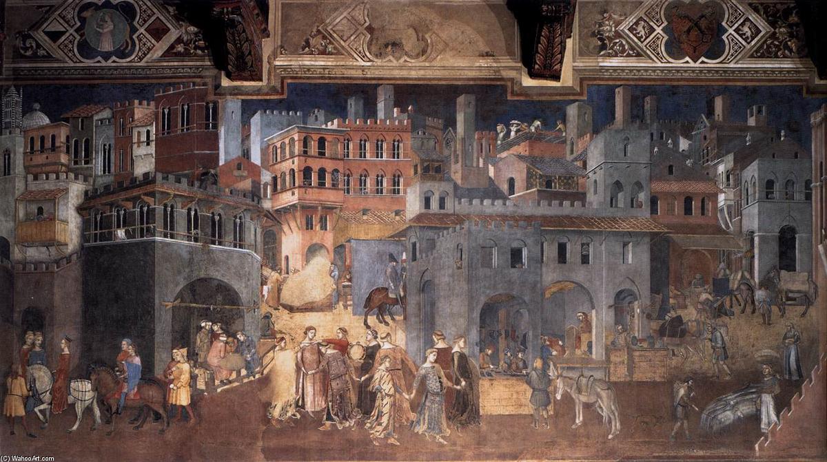 Buy Museum Art Reproductions Effects of Good Government on the City Life (detail), 1338 by Ambrogio Lorenzetti (1290-1348, Italy) | ArtsDot.com
