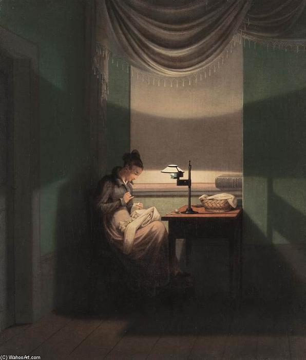 Buy Museum Art Reproductions Young Woman Sewing by the Light of a Lamp, 1823 by Georg Friedrich Kersting (1785-1847, Germany) | ArtsDot.com