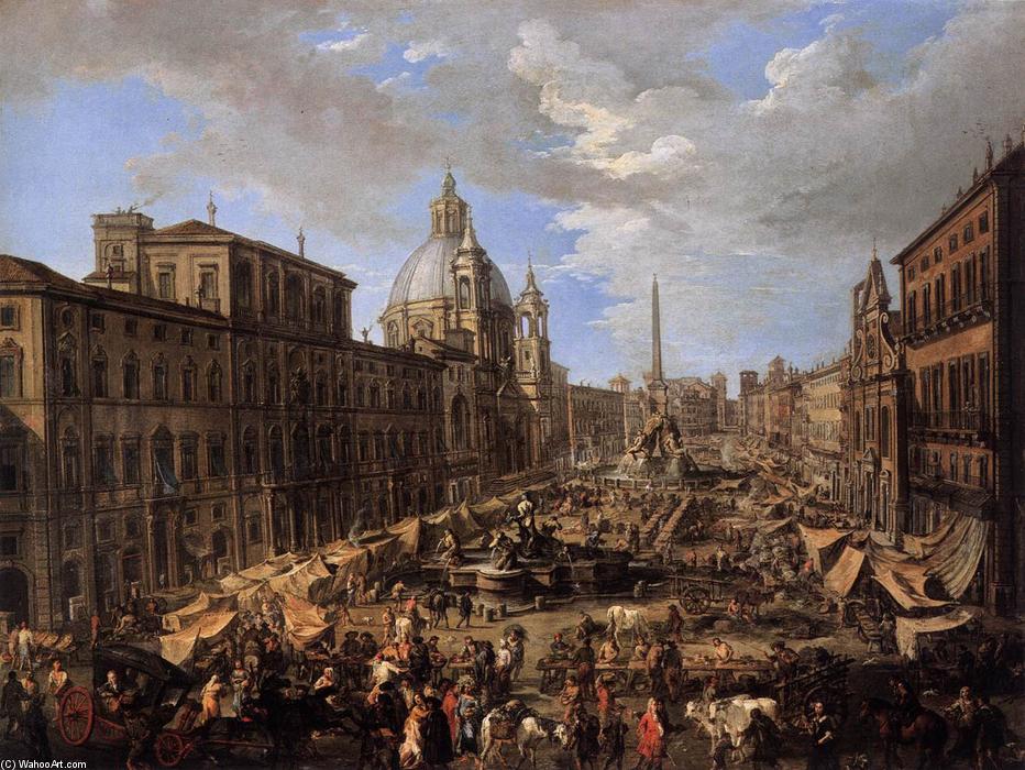 Order Art Reproductions Market in the Piazza Navona in Rome, 1733 by Andrea Locatelli (1695-1741, Italy) | ArtsDot.com
