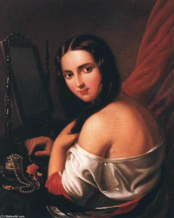Order Paintings Reproductions Woman Seated before a Mirror, 1840 by Jakab Marastoni (Giacomo Antonio Marastoni) (1804-1860, Italy) | ArtsDot.com