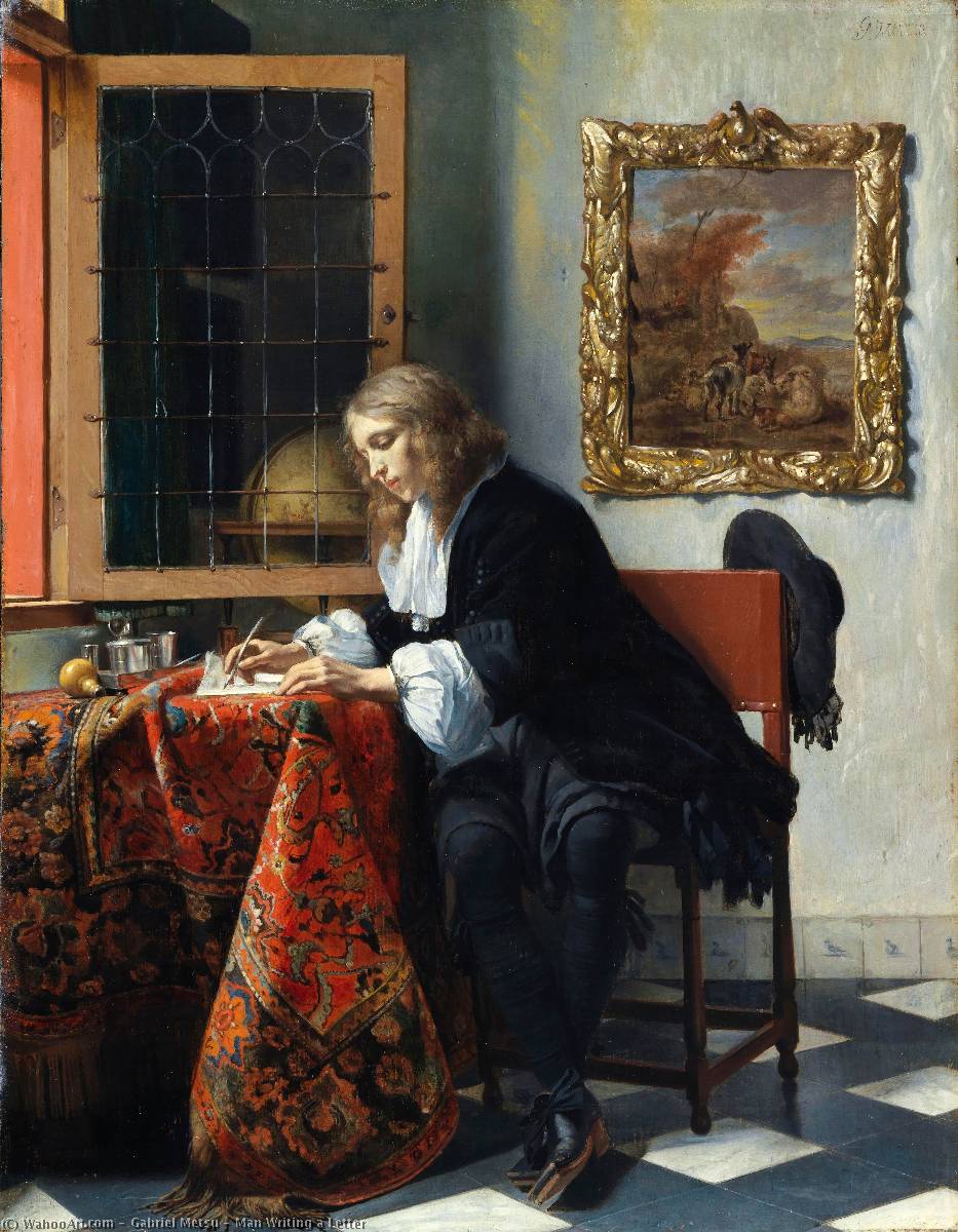 順序 絵画のコピー 男は手紙を書く。, 1662 バイ Gabriel Metsu (1629-1667, Netherlands) | ArtsDot.com