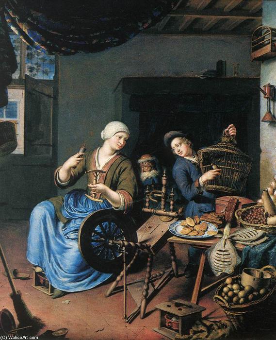 Order Oil Painting Replica The Spinner by Willem Van Mieris (1662-1747, Netherlands) | ArtsDot.com
