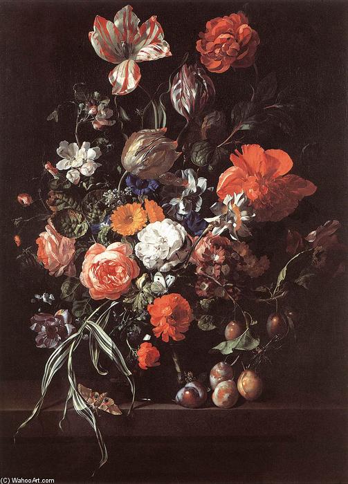 Order Art Reproductions Still-Life with Bouquet of Flowers and Plums by Rachel Ruysch (1664-1750, Netherlands) | ArtsDot.com