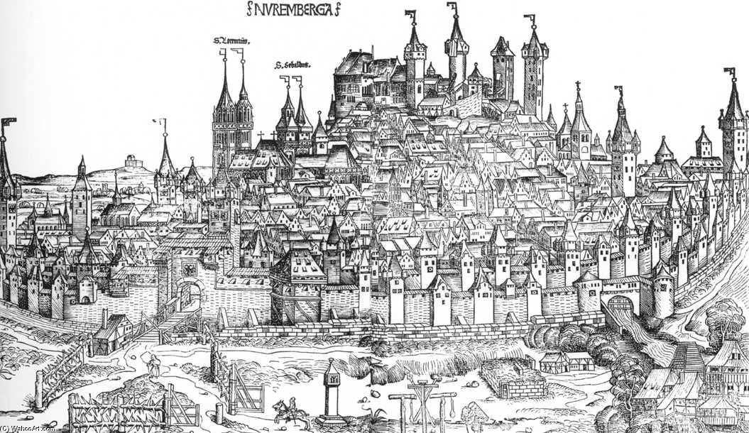 Order Paintings Reproductions Nuremberg Chronicle, Page 100: View of the city of Nuremberg, 1493 by Hartmann Schedel (1440-1514, Germany) | ArtsDot.com