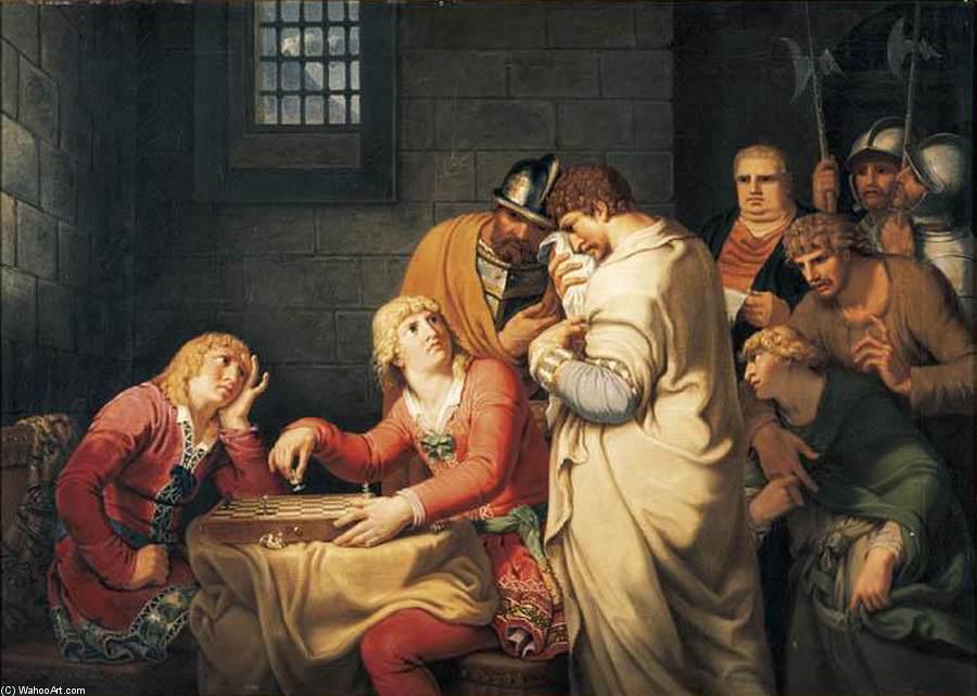 Order Oil Painting Replica Conradin of Swabia and Frederick of Baden Being Informed of Their Execution in Prison in Naples, 1790 by Johann Heinrich Wilhelm Tischbein (Goethe Tischbein) (1751-1828, Germany) | ArtsDot.com