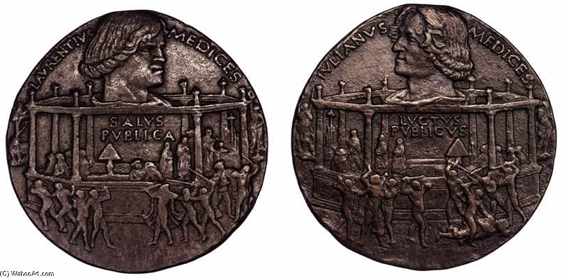 Buy Museum Art Reproductions Medal of the Pazzi cospiracy, obverse: Lorenzo, reverse: Giuliano, 1478 by Bertoldo Di Giovanni (1435-1491, Italy) | ArtsDot.com