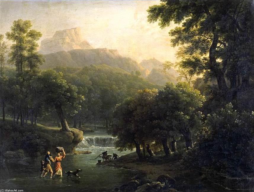 Order Paintings Reproductions Landscape with Figures Crossing a River by Joseph Pierre Xavier Bidauld (1758-1846) | ArtsDot.com