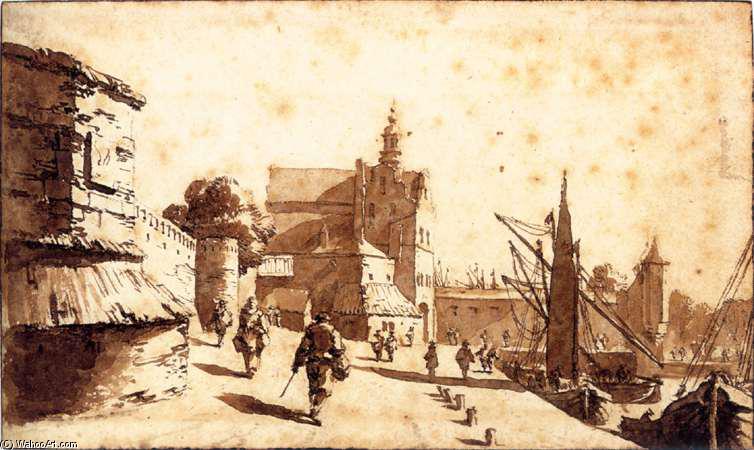 Order Oil Painting Replica The Schiedam Gate at Delft, 1655 by Jan De Bisschop (1628-1671, Netherlands) | ArtsDot.com