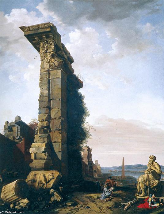 Order Oil Painting Replica Idealised View with Roman Ruins, Sculptures, and a Port, 1650 by Bartholomeus Breenbergh (1598-1657, Netherlands) | ArtsDot.com