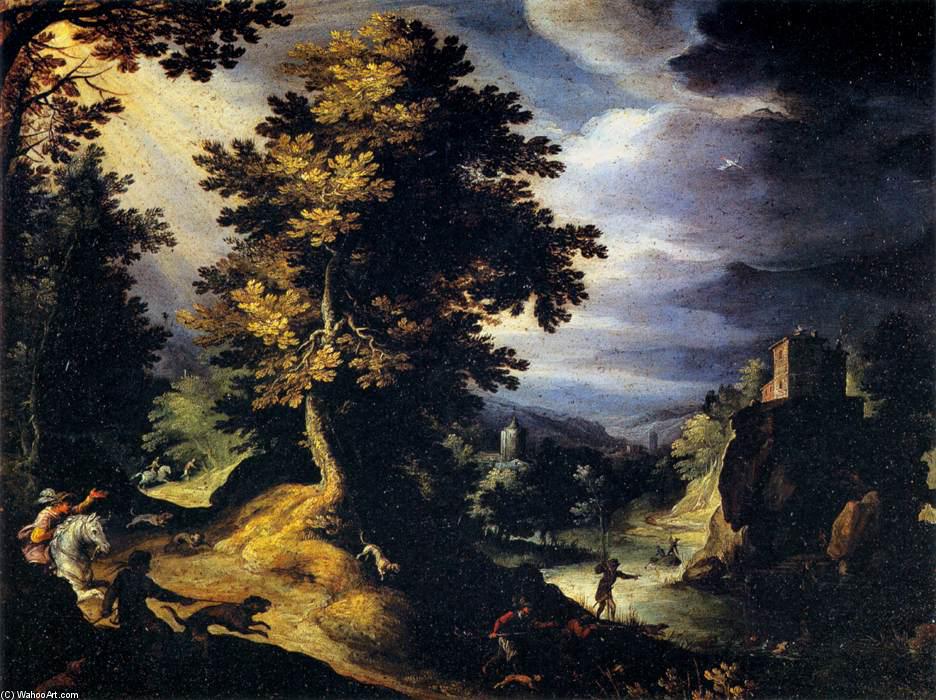 Order Paintings Reproductions Landscape with Stag Hunt, 1595 by Paul Bril (1554-1626, Belgium) | ArtsDot.com