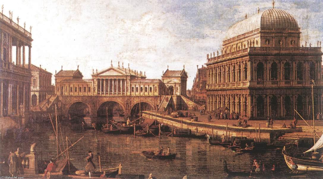 Order Artwork Replica Capriccio: a Palladian Design for the Rialto Bridge, with Buildings at Vicenza, 1740 by Giovanni Antonio Canal (Canaletto) (1730-1768, Italy) | ArtsDot.com