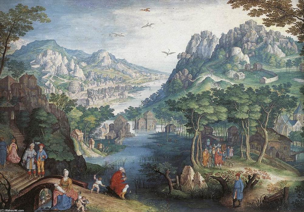 Order Oil Painting Replica Mountain Landscape with River Valley and the Prophet Hosea by Gillis Van Coninxloo (1544-1606, Belgium) | ArtsDot.com