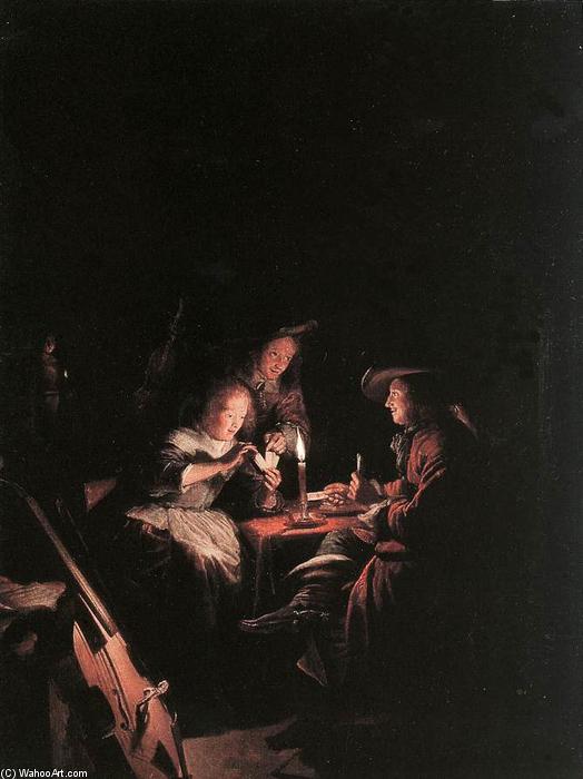 Buy Museum Art Reproductions Cardplayers at Candlelight, 1660 by Gerrit (Gérard) Dou (1613-1675, Netherlands) | ArtsDot.com