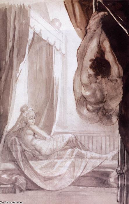 Buy Museum Art Reproductions Brunhilde Observing Gunther, Whom She Has Tied to the Ceiling, 1807 by Henry Fuseli (Johann Heinrich Füssli) (1741-1825, Switzerland) | ArtsDot.com
