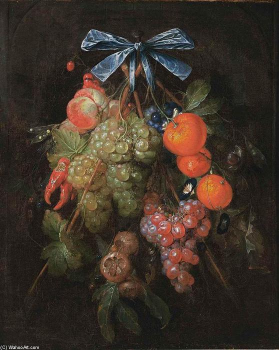 Order Paintings Reproductions Festoon with Fruit and Flowers, 1650 by Cornelis De Heem (1631-1695, Netherlands) | ArtsDot.com