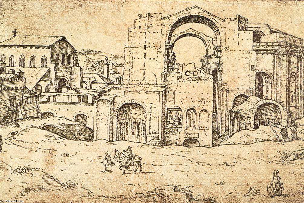 Buy Museum Art Reproductions Construction of the New St Peter`s in Rome, 1536 by Maarten Van Heemskerck | ArtsDot.com