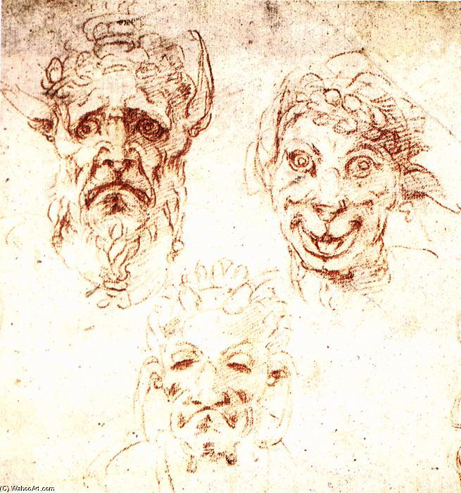Order Art Reproductions Studies of grotesque heads, 1530 by Michelangelo Buonarroti (1475-1564, Italy) | ArtsDot.com