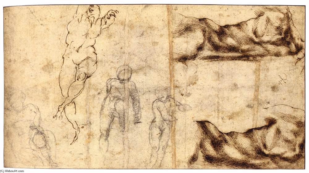 Order Oil Painting Replica Studies of Nudes (verso), 1503 by Michelangelo Buonarroti (1475-1564, Italy) | ArtsDot.com
