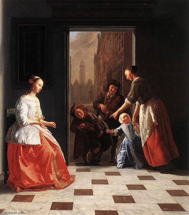Ordinare Riproduzioni Di Quadri Musicisti di strada alla porta di una casa, 1665 di Jacob Ochtervelt (1635-1682, Netherlands) | ArtsDot.com