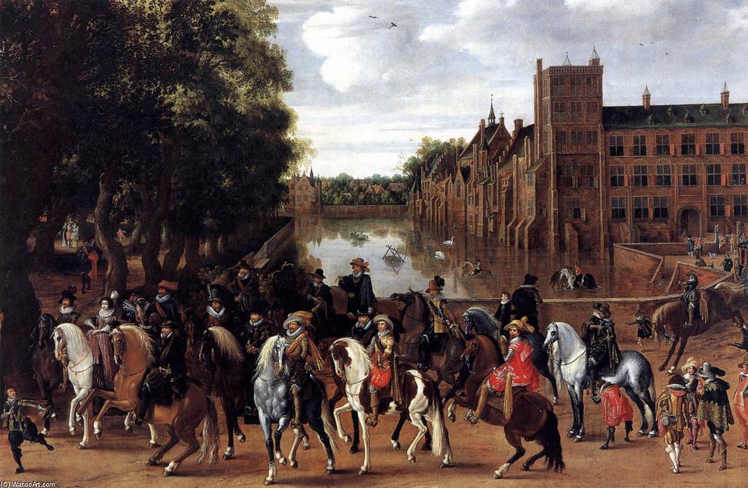 Order Paintings Reproductions The Princes of Orange and Their Families Riding Out from the Buitenhof, 1623 by Hendrick Ambrosius Packx (1603-1658, Netherlands) | ArtsDot.com